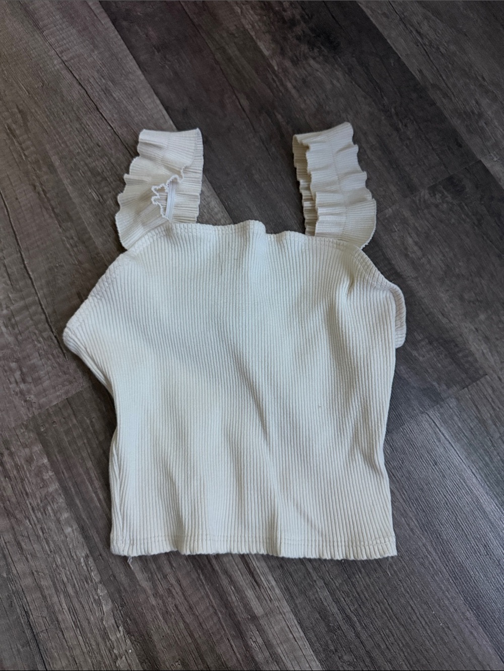 Ribbed Cream Ruffle Strap Tank Top